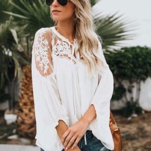 Boho Chiffon Lace Flowy Chiffon Top Blouse Top